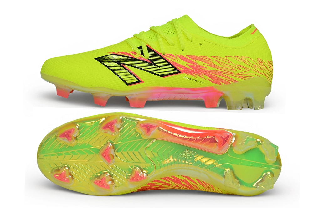 Chuteira Campo New Balance Furon V8 Elite FG - Hi-Lite Energy Red
